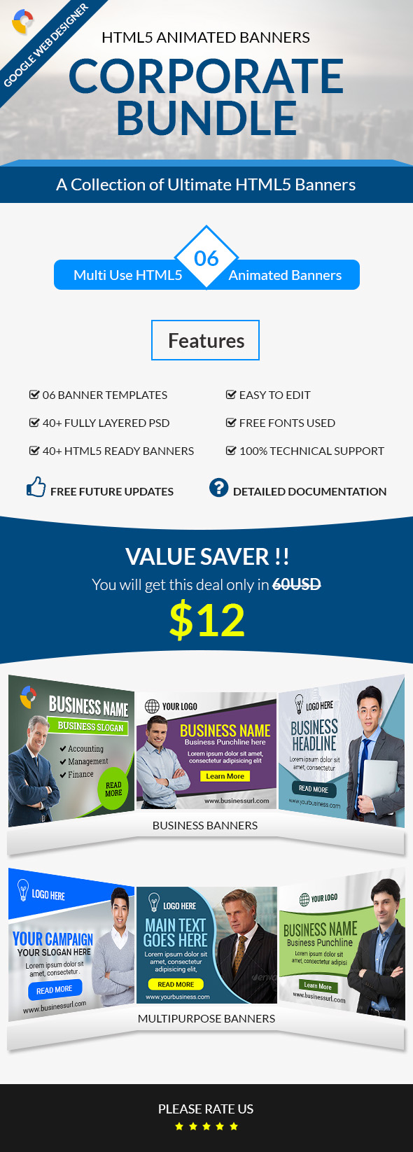Corporate Bundle - 6 in 1 HTML5 Ad Banner Templates