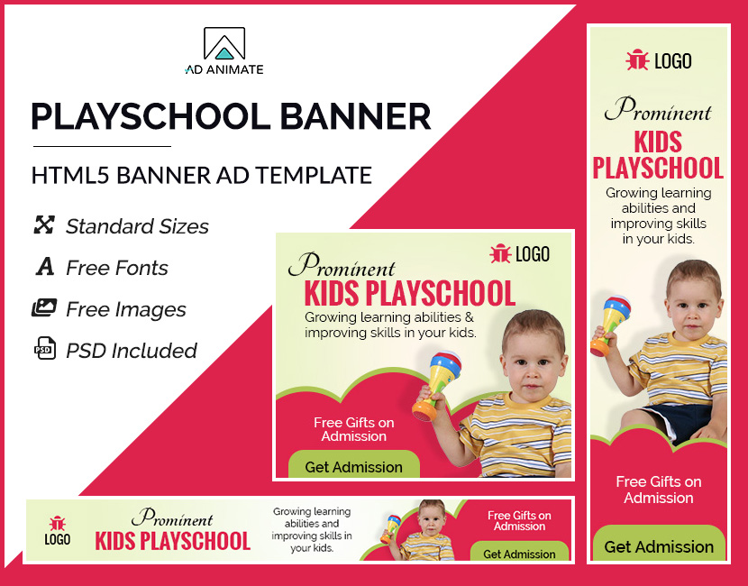 kids playschool ad banner templates